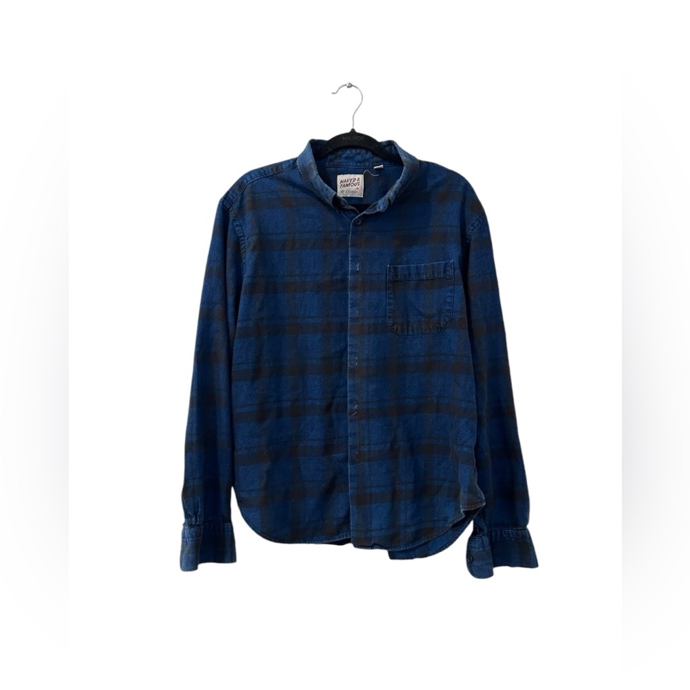 Naked & Famous Denim Navy and Black Plaid Button-Down Shirt